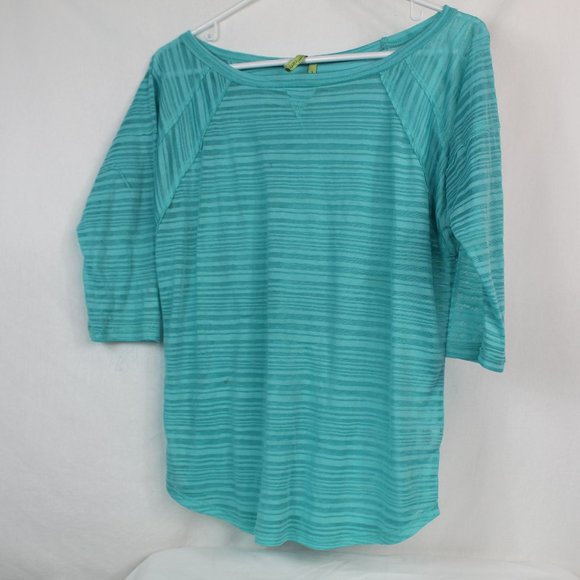 FREE SOCIETY Activewear, mesh striped, turquoise 3/4 Sleeve top/ blouse - S - Picture 1 of 3